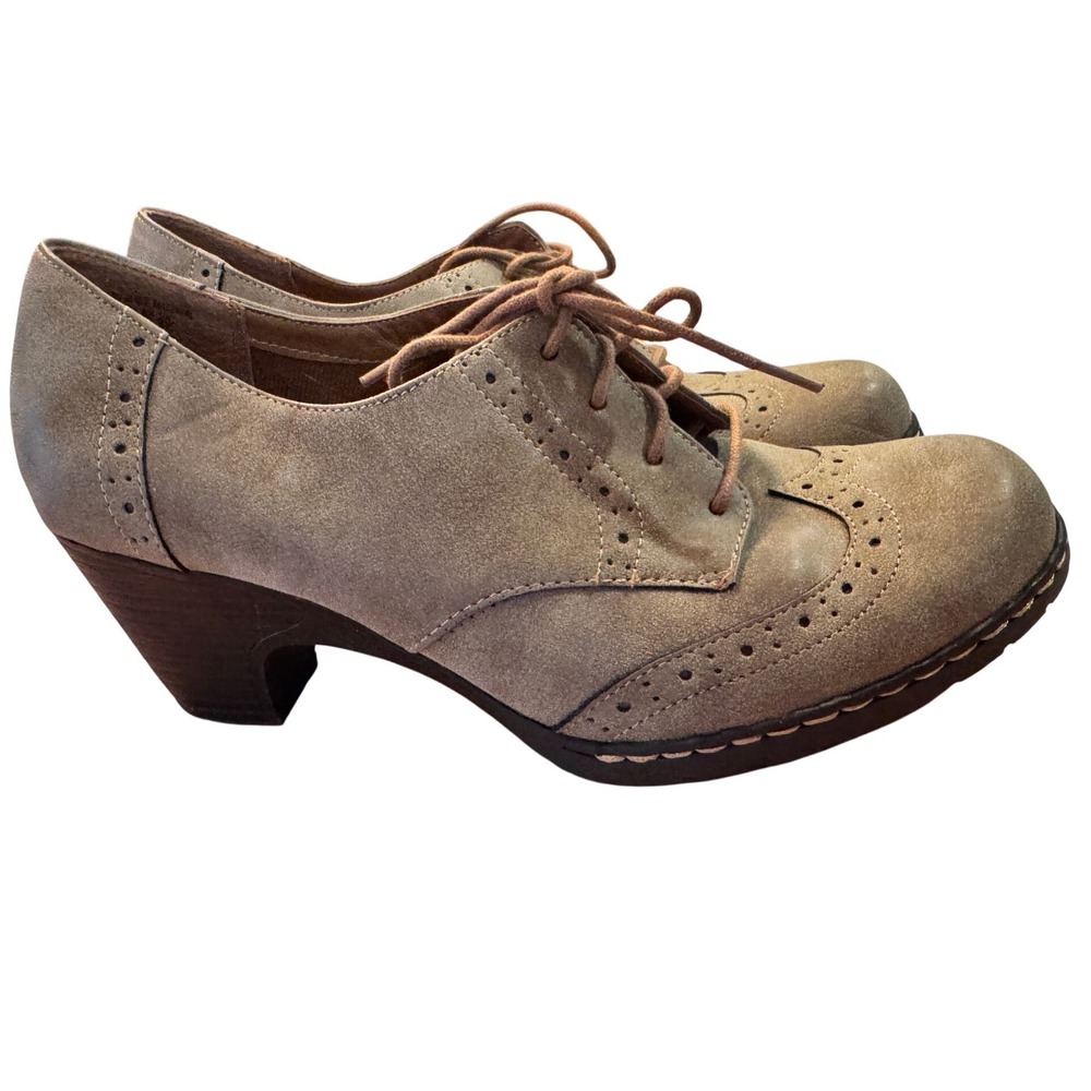 iComfort Women's Tan Suede Lace Up Wingtip Block Heel Oxford Shoes Size 10